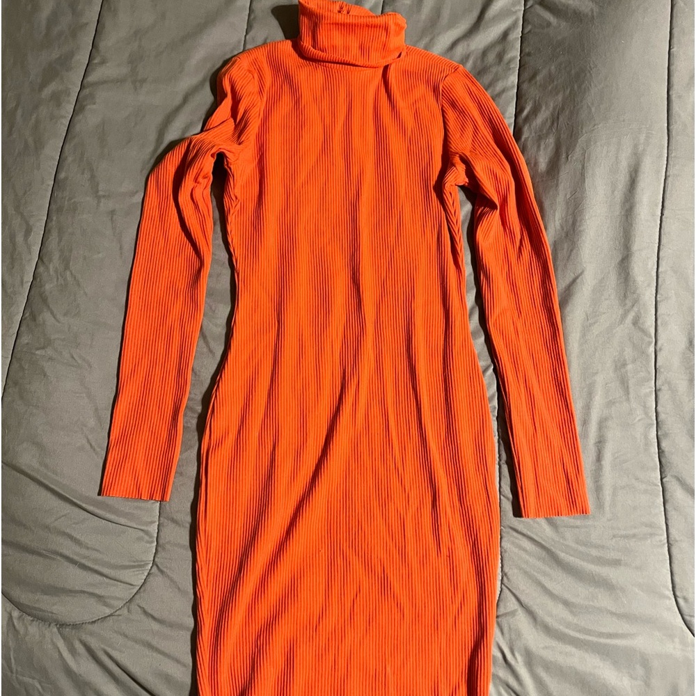Orange Turtleneck Bodycon Dress